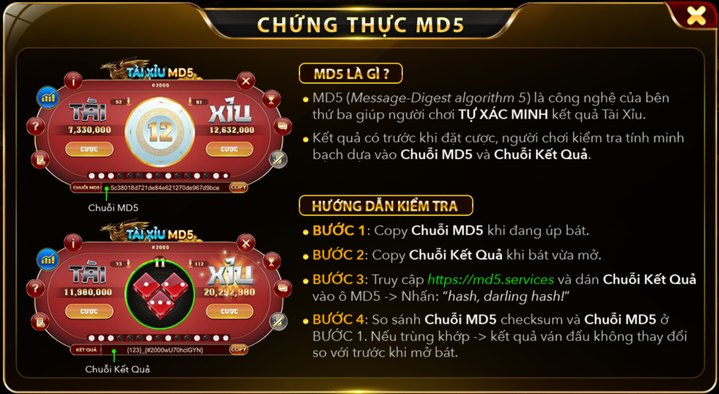 Kiểm tra kết quả tài xỉu md5